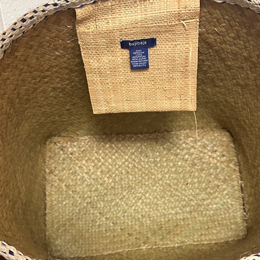 Bujibaja Straw Striped Blue and Cream Tote Bag - Picture 7 of 8